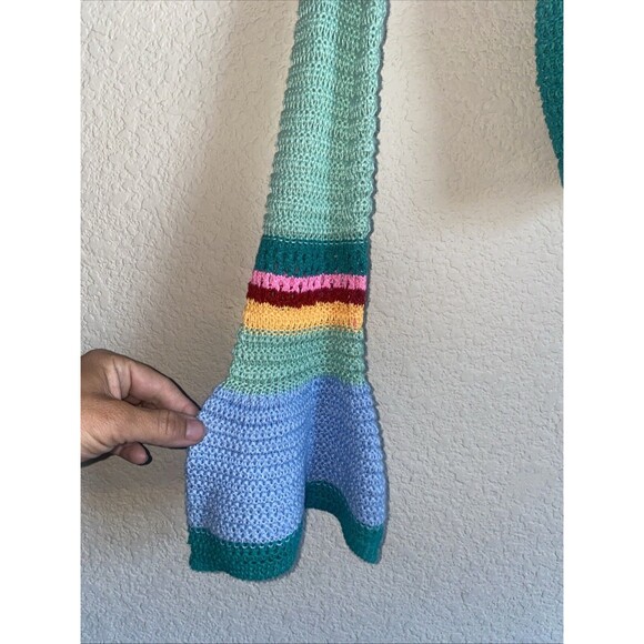 New Crop Knit crochet Bell Long sleeve Square Neck Sweater S Boh Hippie Sexy y2k - Picture 4 of 12
